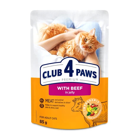 CLUB 4 PAWS PREMIUM With beef in jelly for adult cats 85g