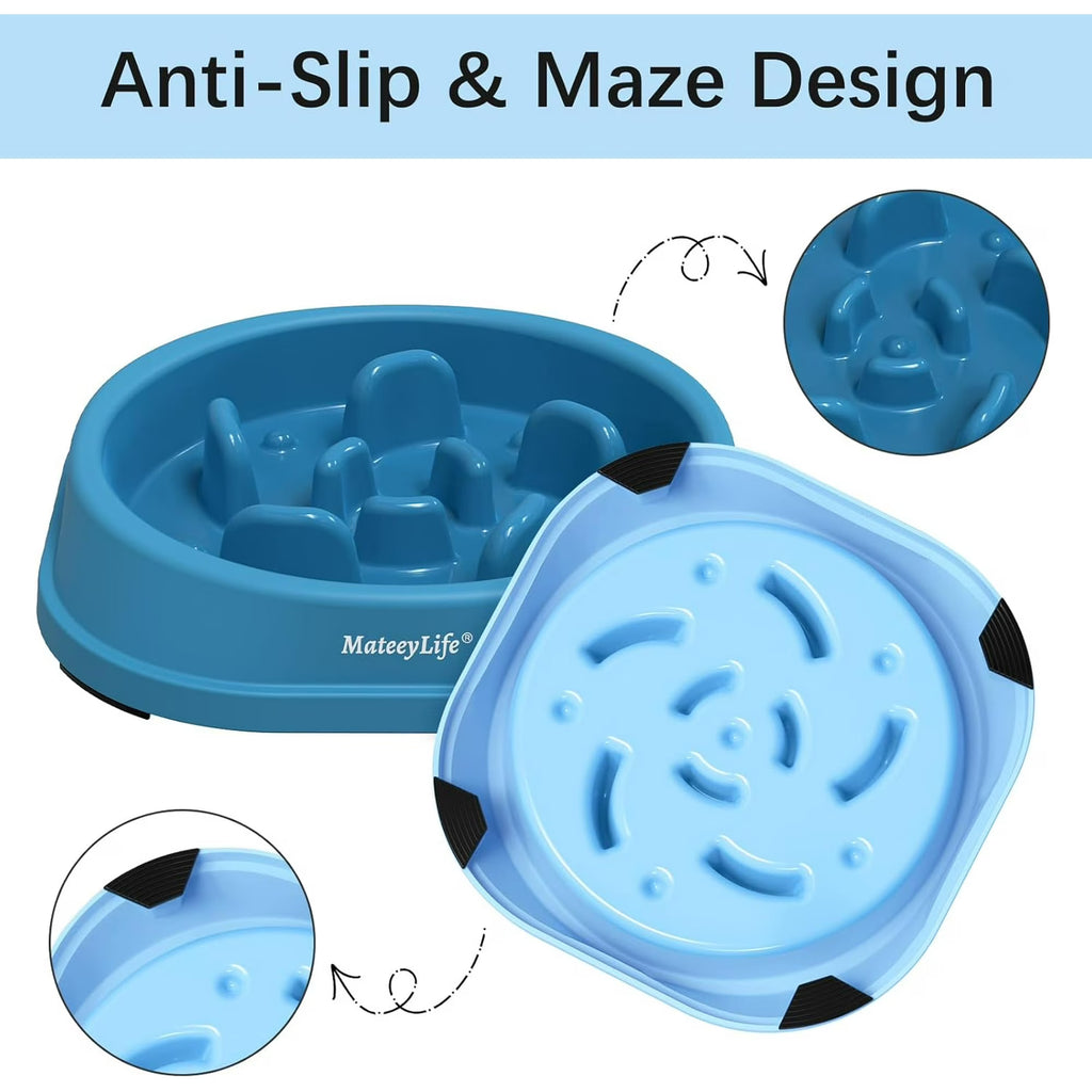 MateeyLife Slow Feeder Dog Bowls 2PCS, Non Slip Cat Food Bowls, Bloat Stop Maze Dishes, Interactive Feeder for Small Breeds 1 Cup LightBlue&DarkBlue