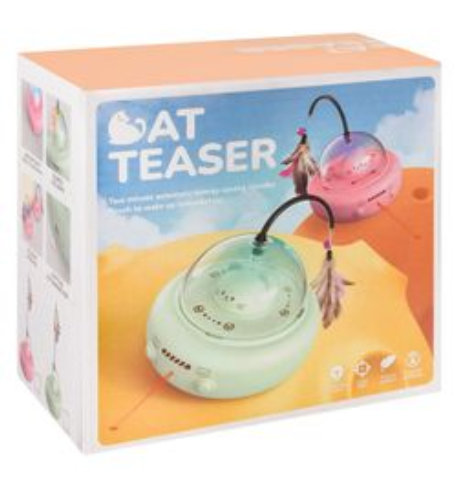 Pink Moveable Cat Teaser Toy with Feathers