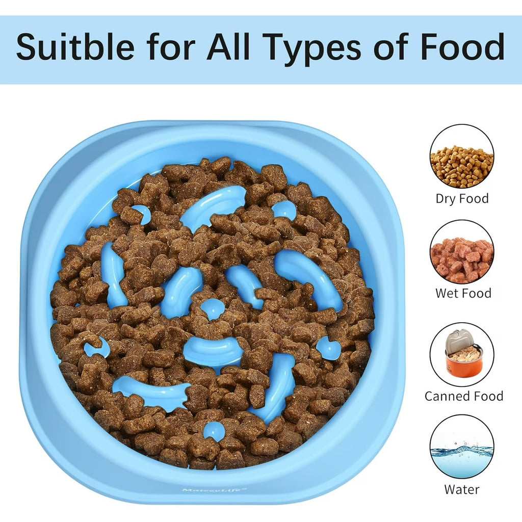 MateeyLife Slow Feeder Dog Bowls 2PCS, Non Slip Cat Food Bowls, Bloat Stop Maze Dishes, Interactive Feeder for Small Breeds 1 Cup LightBlue&DarkBlue