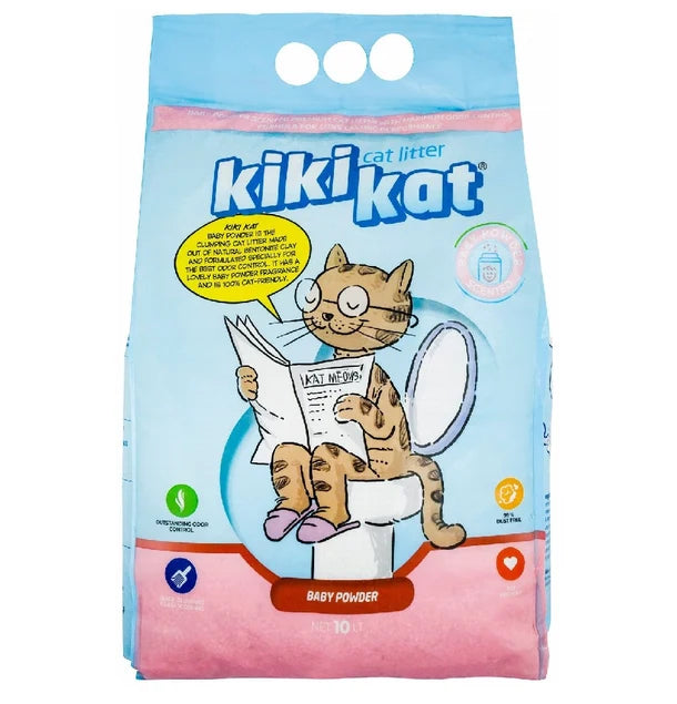 Kiki Kat White Bentonite Clumping Cat Litter baby powder scented  (5 L)