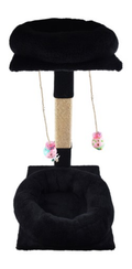 Black & Beige Cat Tree & Scratching Post with Hanging Toys (60x41x31cm)