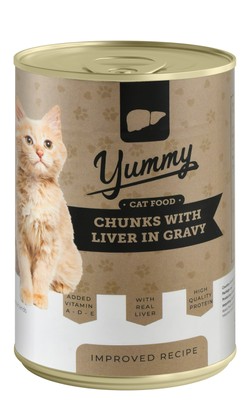 Yummy Wet Cat Food Chunks with Liver in Gravy