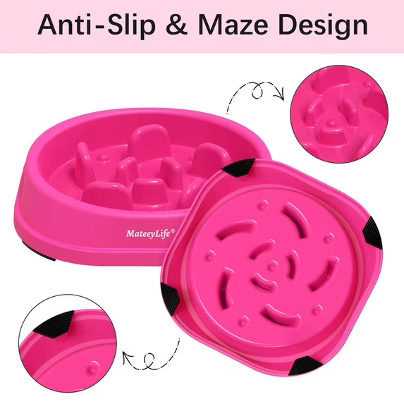 MateeyLife Slow Feeder Dog Bowls, Non Slip Cat Food Bowls, Bloat Stop Maze Pet Dishes, Interactive Feeder for Small Breeds 1 Cup Purple