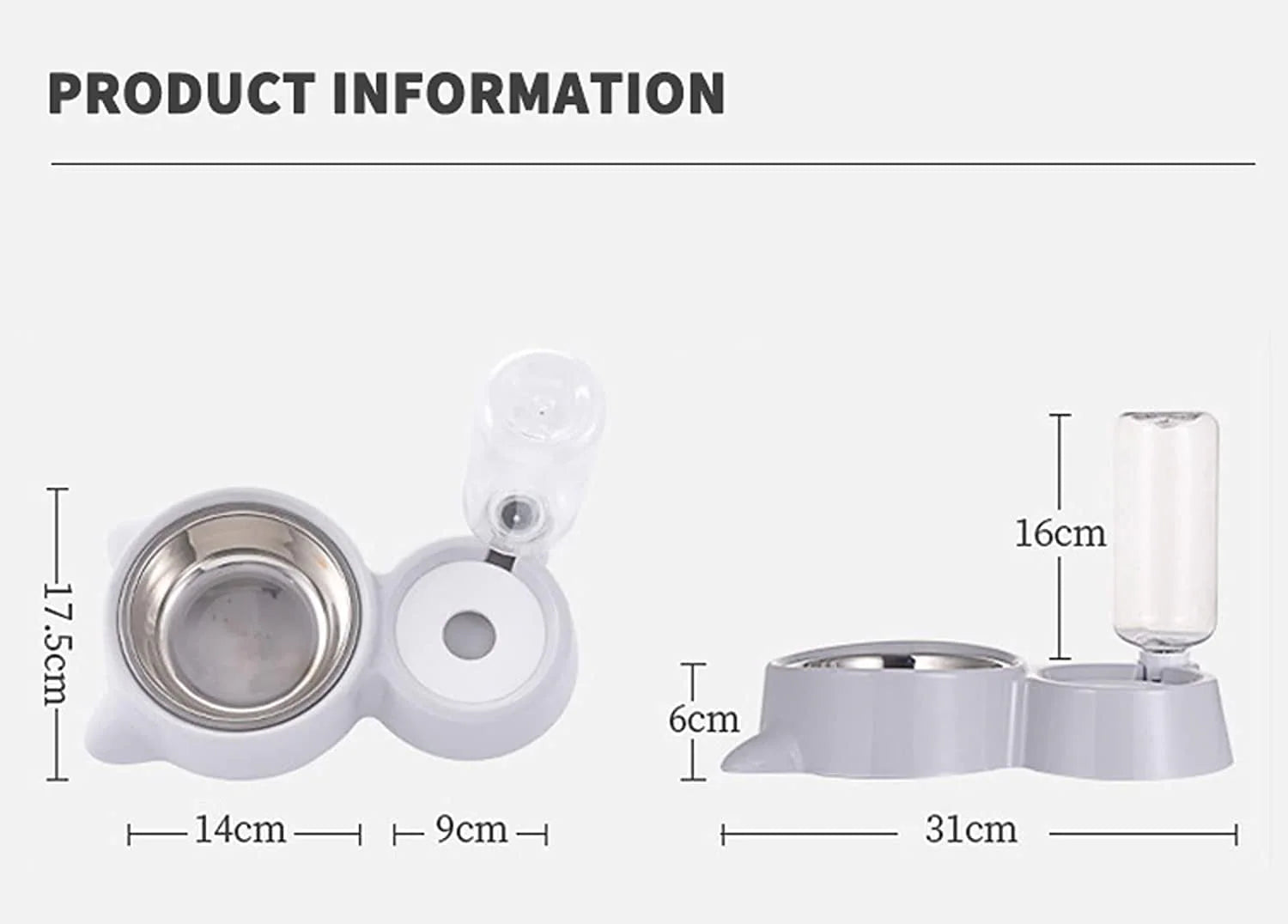 Double Cat Bowl, Cat Bowl with 2 Bowls, Feeders and Drinkers for Cats, for Pets 2-in-1 with Automatic Water Storage, Available for Cats and Puppies