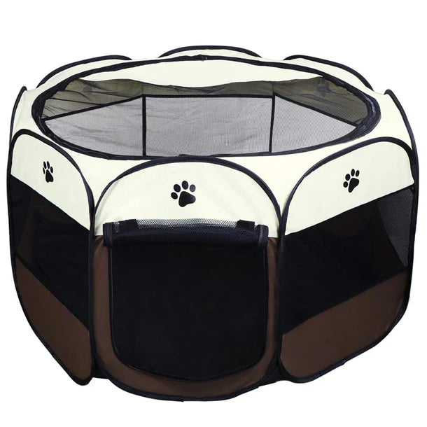 Portable Folding Fabric Pet Playpen Pet Tent House Cage Large with gray&brown color