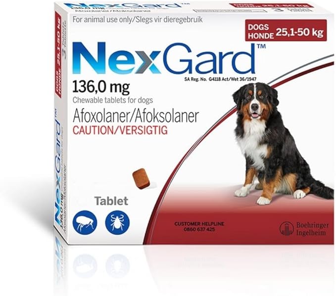 NexGard Chewable Tablet for Large Dogs (25-50 kg) From Varmacy – Fast-Acting Flea & Tick Protection, Beef-Flavored Monthly Treatment 1 Tablet