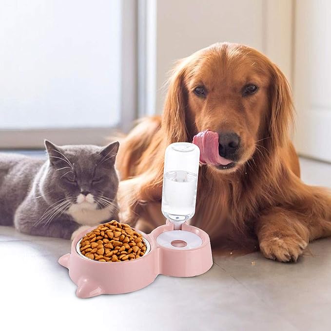 Double Cat Bowl, Cat Bowl with 2 Bowls, Feeders and Drinkers for Cats, for Pets 2-in-1 with Automatic Water Storage, Available for Cats and Puppies