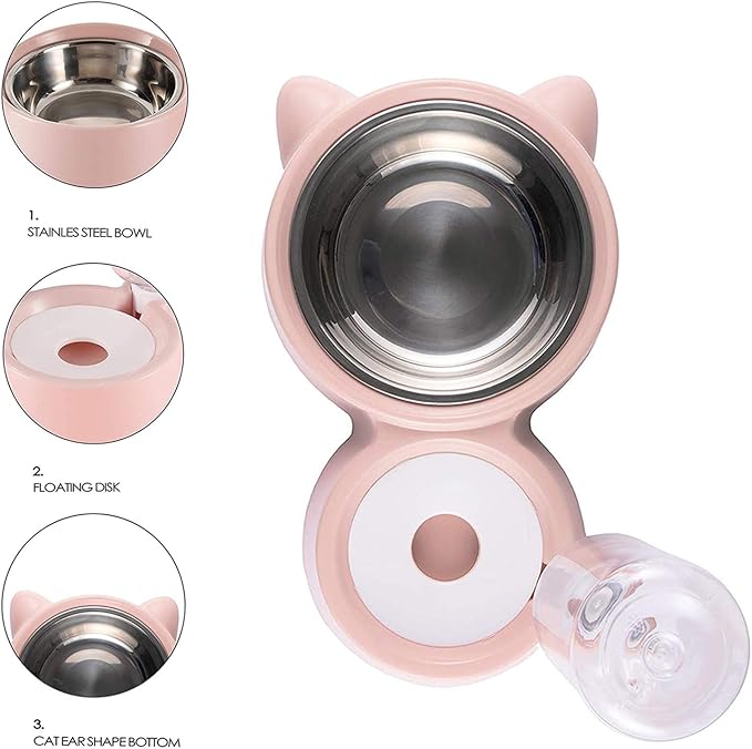 Double Cat Bowl, Cat Bowl with 2 Bowls, Feeders and Drinkers for Cats, for Pets 2-in-1 with Automatic Water Storage, Available for Cats and Puppies