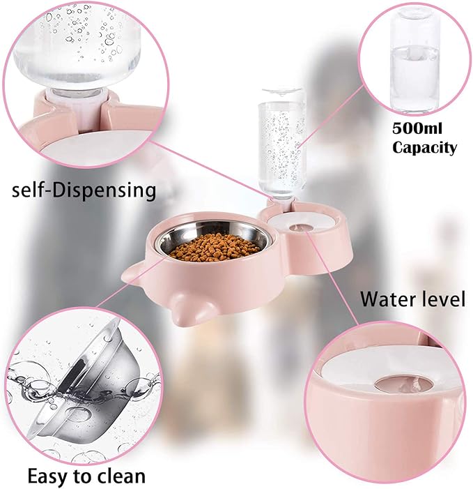 Double Cat Bowl, Cat Bowl with 2 Bowls, Feeders and Drinkers for Cats, for Pets 2-in-1 with Automatic Water Storage, Available for Cats and Puppies