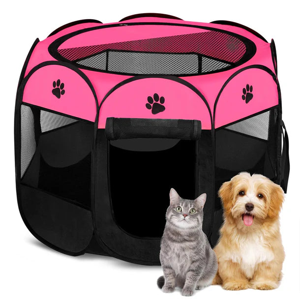 Portable Folding Fabric Pet Playpen Pet Tent House Cage Large with pink&black color