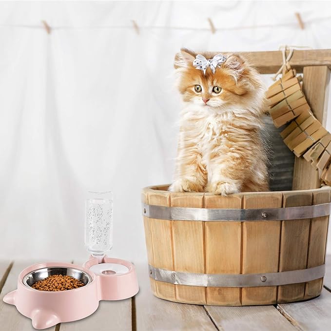 Double Cat Bowl, Cat Bowl with 2 Bowls, Feeders and Drinkers for Cats, for Pets 2-in-1 with Automatic Water Storage, Available for Cats and Puppies
