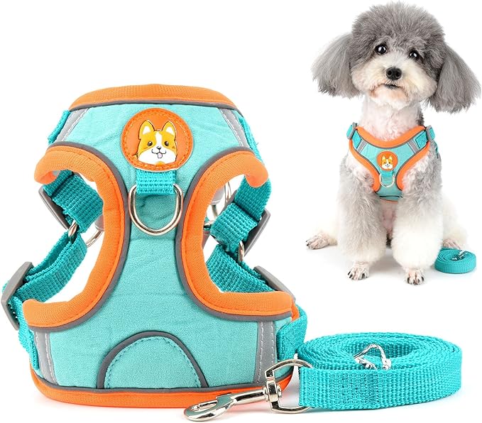 Dog Harness Leash Set No Pull Soft Suede Adjustable Reflective Puppy Vest Harness Lightweight Step-in Cat Harnesses Escape Proof for Walking for Pet Chihuahua Yorkshire