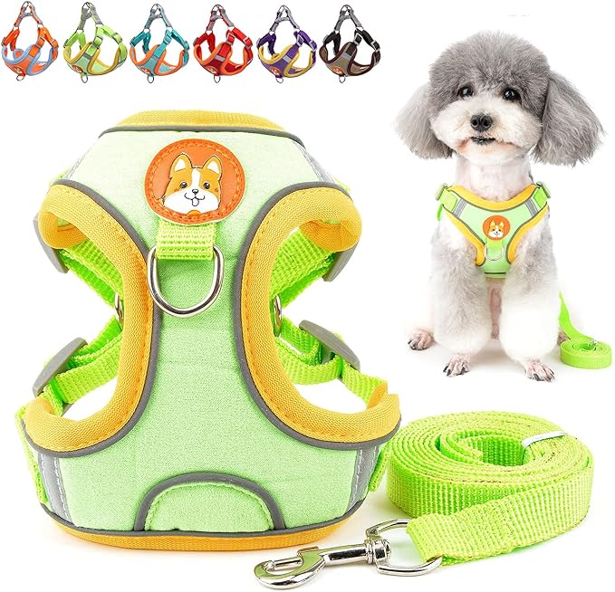 Dog Harness Leash Set No Pull Soft Suede Adjustable Reflective Puppy Vest Harness Lightweight Step-in Cat Harnesses Escape Proof for Walking for Pet Chihuahua Yorkshire