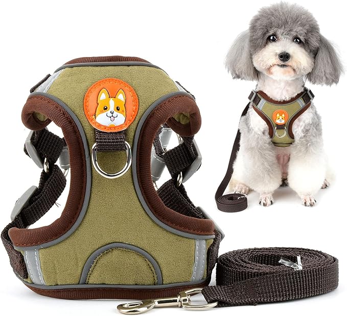 Dog Harness Leash Set No Pull Soft Suede Adjustable Reflective Puppy Vest Harness Lightweight Step-in Cat Harnesses Escape Proof for Walking for Pet Chihuahua Yorkshire