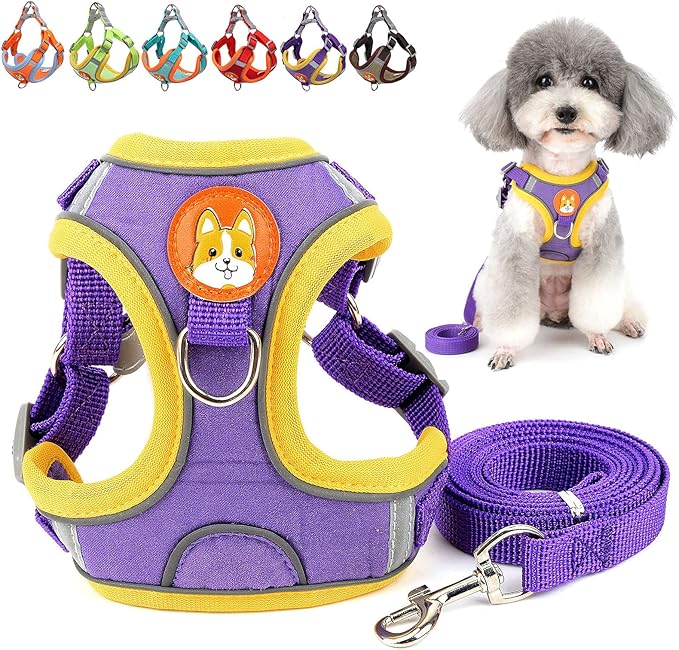 Dog Harness Leash Set No Pull Soft Suede Adjustable Reflective Puppy Vest Harness Lightweight Step-in Cat Harnesses Escape Proof for Walking for Pet Chihuahua Yorkshire