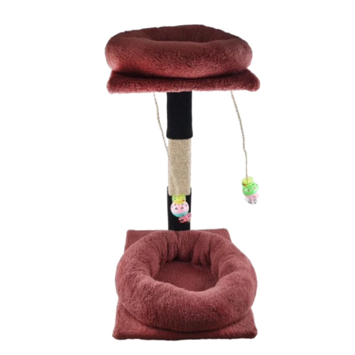 Pink & Beige Cat Tree & Scratching Post with Hanging Toys (60x41x31cm)