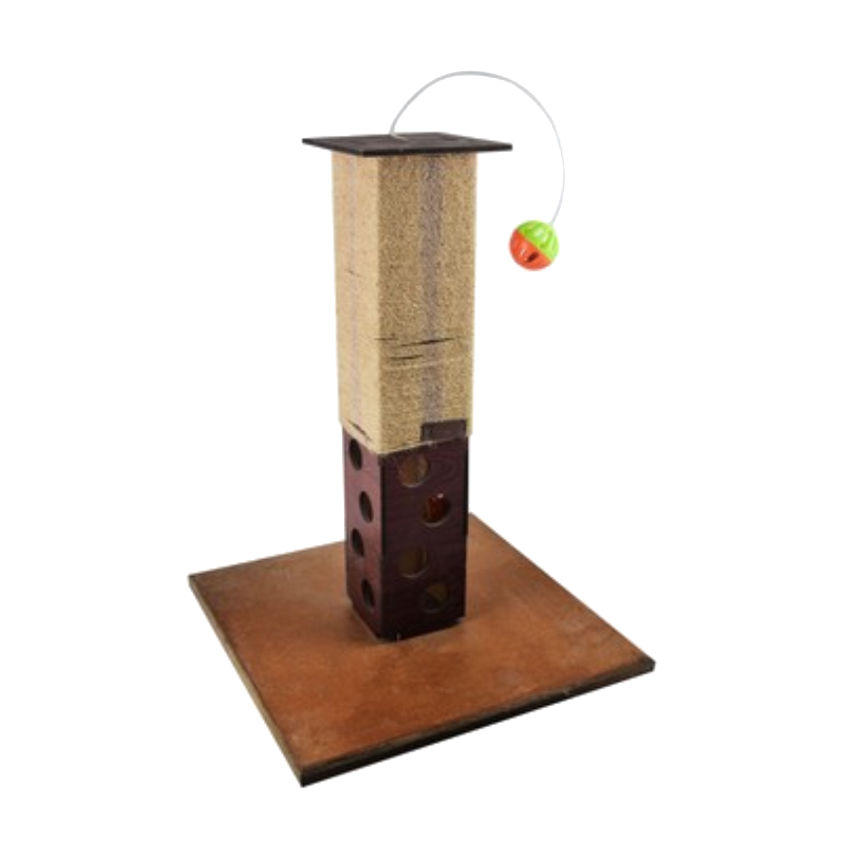 Beige & Brown Cat Scratcher Post with Hanging Toy (40x40x53cm)