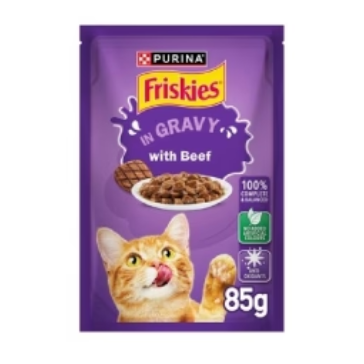Purina Friskies Beef Chunks in Gravy Wet Cat Food Pouch 85g