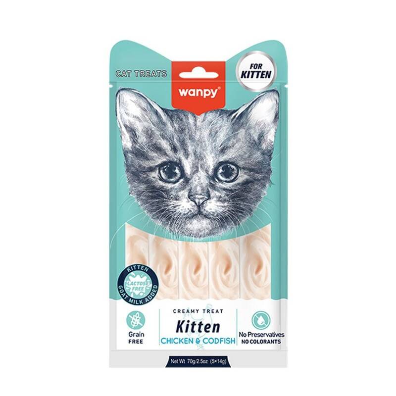 Kitten - Chicken & Codfish 5×14 g Creamy Treats for Cats Wanpy
