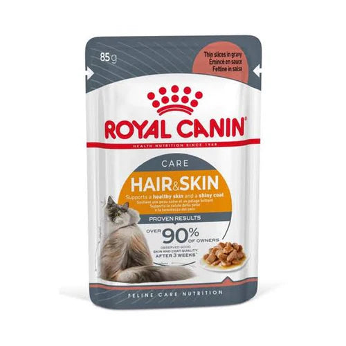 Royal Canin Hair and Skin Care -Wet food slices for adult cats in Gravy (85gm / Pouch)