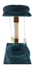 Green & Beige Cat Tree & Scratching Post with Hanging Toys (60x41x31cm)