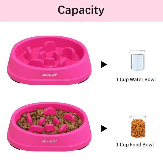 MateeyLife Slow Feeder Dog Bowls, Non Slip Cat Food Bowls, Bloat Stop Maze Pet Dishes, Interactive Feeder for Small Breeds 1 Cup Purple