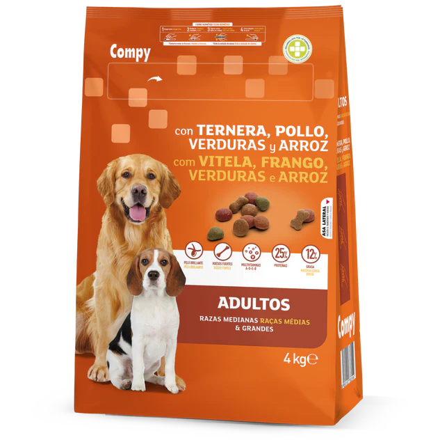 Compy for adult dogs of medium and large breeds. with Beef, Chicken, Vegetables and Rice. for adult dogs of medium and large breeds. (4kg)(18kg)