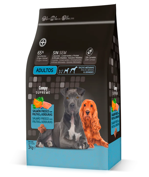 Compy Supreme for adult dogs of medium and large breeds. with fresh Salmon, Fruits and Vegetables. GRAIN-FREE. for adult dogs of medium and large breeds.(3kg)