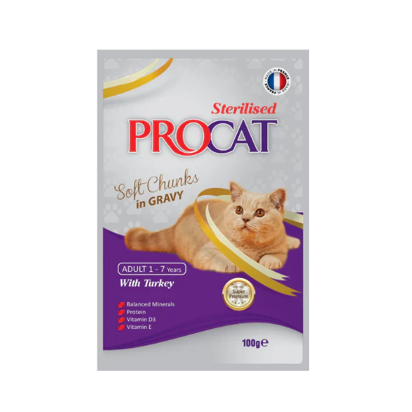 PROCAT - Sterilized - With Turkey - Wet Cat Food - Soft Chunks in Gravy - 100g