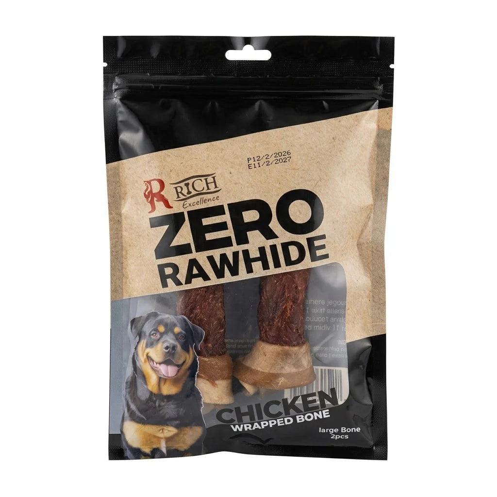 Rich Excellence ZERO Rawhide Chicken Wrapped Knotted Bone Treats - Large Bone (2-Pack)