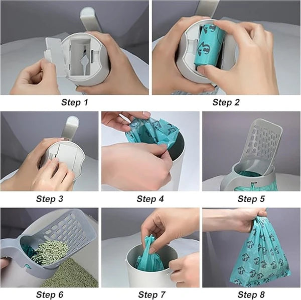 Cat Litter Scoop with Waste Bin & 100 Free Disposal Bags – Durable Pet Pooper Scooper for Easy Cleaning